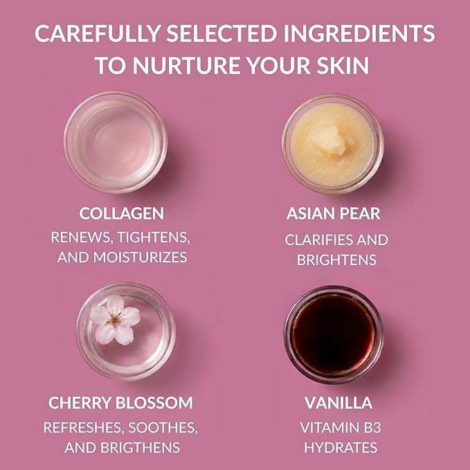 SpaScriptions Cherry Blossom & Vanilla Exfoliating Body Wash - 32 fl oz Scented, Hydrating Body Wash Scrub for Women, Natural Daily Cleanser for Smooth, Radiant, Healthy-Looking Skin, Paraben Free