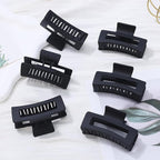 Square Hair Clips 3.5 Inch Medium Claw Clips Rectangle Hair Claw Clips 6 Pack Rubber Paint Jaw Non-Slip Thick Hair Accessories for Women Girls -Black