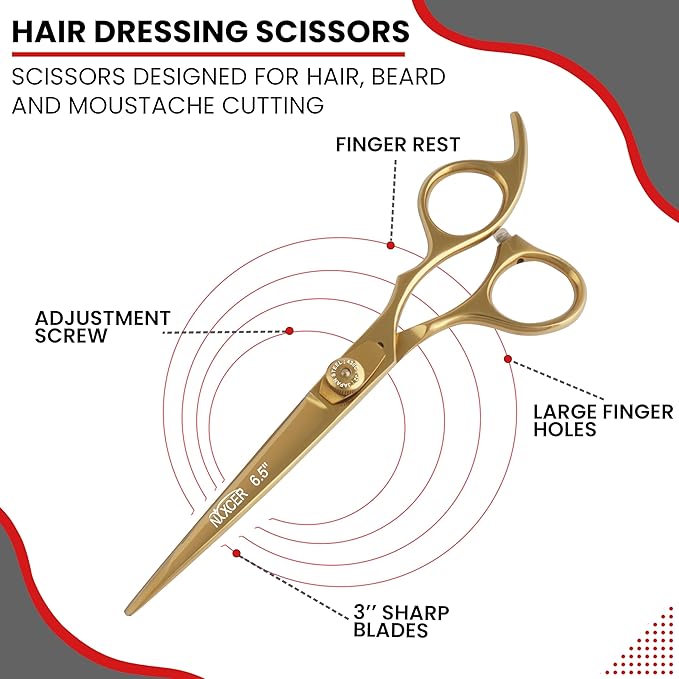 Hair Cutting Scissors -Sharp Razor Edge Blade Hair Shears Series - 6.5" With Fine Adjustment – Stainless Steel Hair Scissors Professional For Men, Women & Babies (Gold)