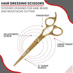 Hair Cutting Scissors -Sharp Razor Edge Blade Hair Shears Series - 6.5" With Fine Adjustment – Stainless Steel Hair Scissors Professional For Men, Women & Babies (Gold)