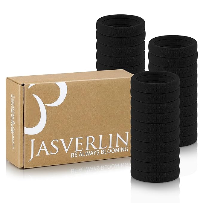 2.4" Large Hair Ties No Damage, Thick Hair Bands for Women, Soft Elastic Ponytail Holders Cotton Seamless Scrunchies Stretchy No Crease 30 Pcs (Black)