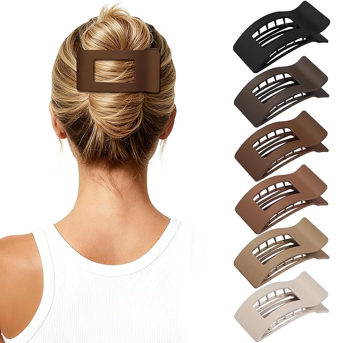 French Flat Hair Clips for Women 6pcs Hair Claw Clips for Thick or Thin Hair Matte Claw Clips for Girls Barrettes Non-Slip Strong Hold Hair Accessories for Women (Coffee)
