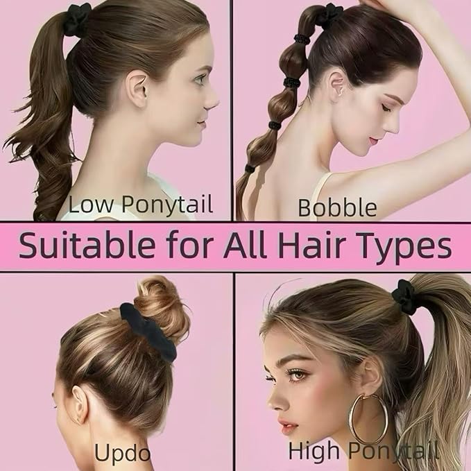 8 Pcs Black Small Satin Scrunchies for Women, No Damage No Crease Hair Ties Scrunchies for All Hair Types and Textures, Thin Hair Elastic Bands Ponytail Holders for Girls Hair Accessories