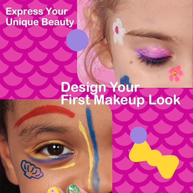 Tomons Kids Makeup Kit for Girl,Mermaid Makeup for Kids, Non-Toxic Make Up for Little Girls Gift Kids Child Toddler Toys for Age 3 4 5 6 7 8 10 Years Old Birthday