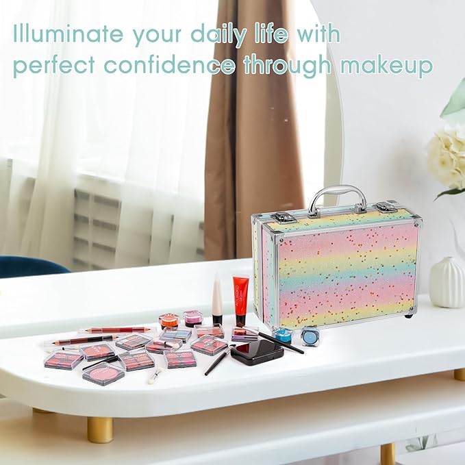 Makeup Kit for Teenager & Women Full Kit, All in One Makeup Set With The Small Cosmetic Train Case, Professional Makeup Kit, Makeup Gift Set for Women Girls (Set A)