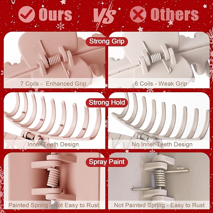 TOCESS Hair Claw Clips for Women - Large 8PK Neutral Matte Jumbo Square Hair Clips for Thick, Thin, Long, Short, Curly Hair Girls, Big Jaw Clip Set for Daily Use (Rosewater Pink)