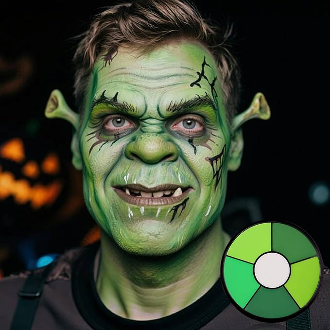 Green Face Body Paint, Professional 6 Colors Body Paint SFX Makeup Palette, Cream Water Based Green Face Paint for Adults Cosplay Halloween SFX Costumes Hulk Witch Monster Costumes Party