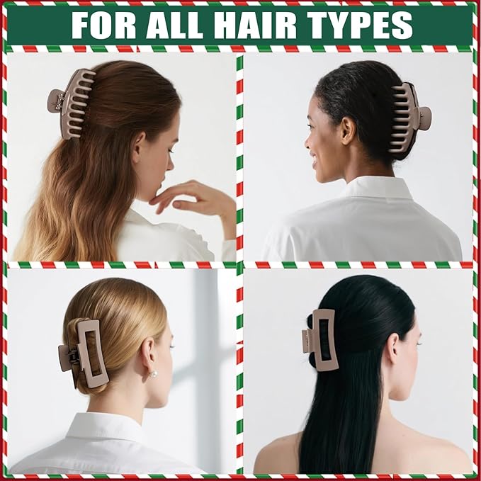 TOCESS Hair Claw Clips for Women - Large 8PK Neutral Matte Jumbo Square Hair Clips for Thick, Thin, Long, Short, Curly Hair Girls, Big Jaw Clip Set for Daily Use(Camel Khaki)