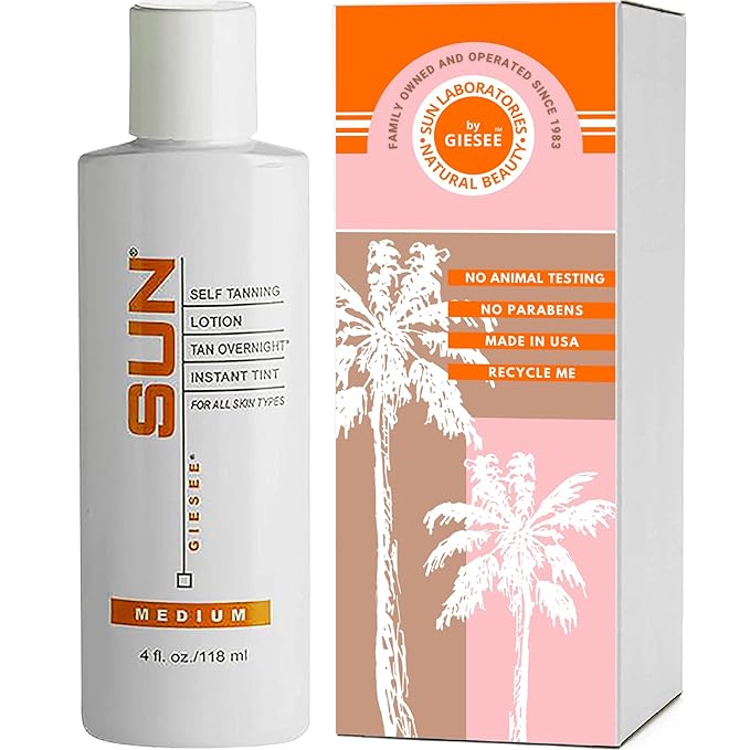 Sun Laboratories By Giesee Tan Overnight Sunless Tanning Lotion 4 oz - Organic Self Tanner, Long Lasting Tanning Lotion, Natural Body Lotion for Sunless Tan, Face & Body Self Tanner