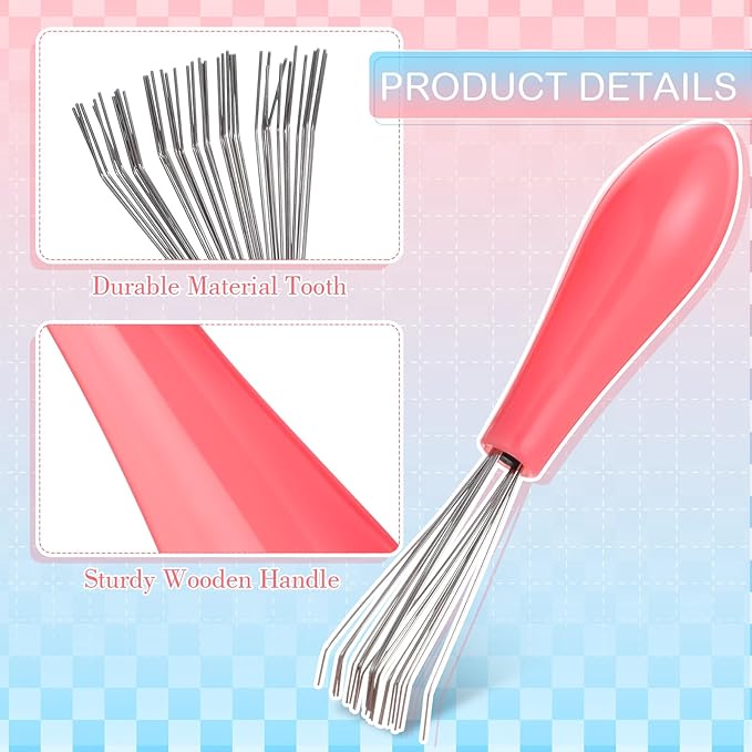 Boao 2 Pieces Hair Brush Cleaning Tool Comb Set 2-in-1 Mini Hair Brush Dirt Remover with Metal Wire Rake for Removing Dust Home and Salon Use(Pink and White)