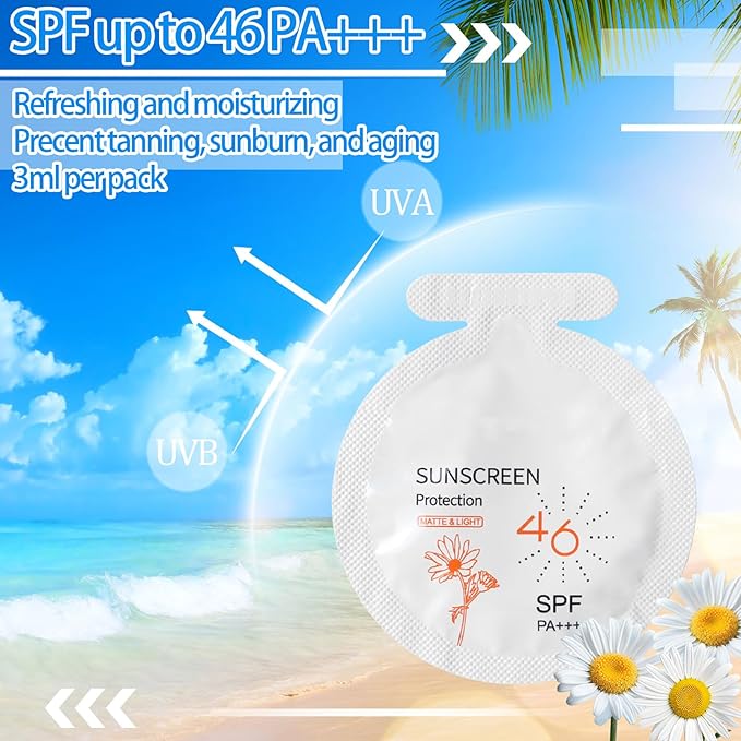 150 Pcs Sunscreen Bulk Mini Travel Size Sunscreen Packets SPF 46+ Summer Party Gifts for Women Girl