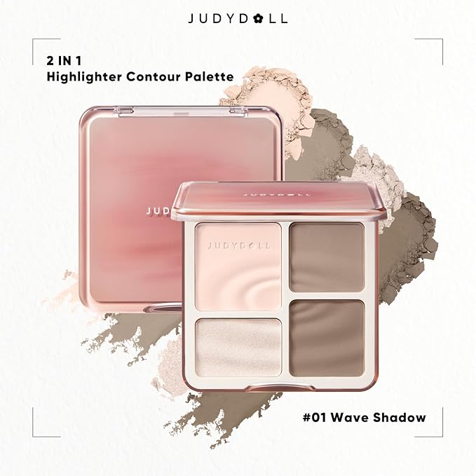 JUDYDOLL Highlight & Contour Palette, All-in-One Matte Highlighter Contour Compact, stocking stuffers, Blendable Face Makeup for Cool and Olive Skin Tone, Stocking Stuffers (01 Wave Shadow Palette)