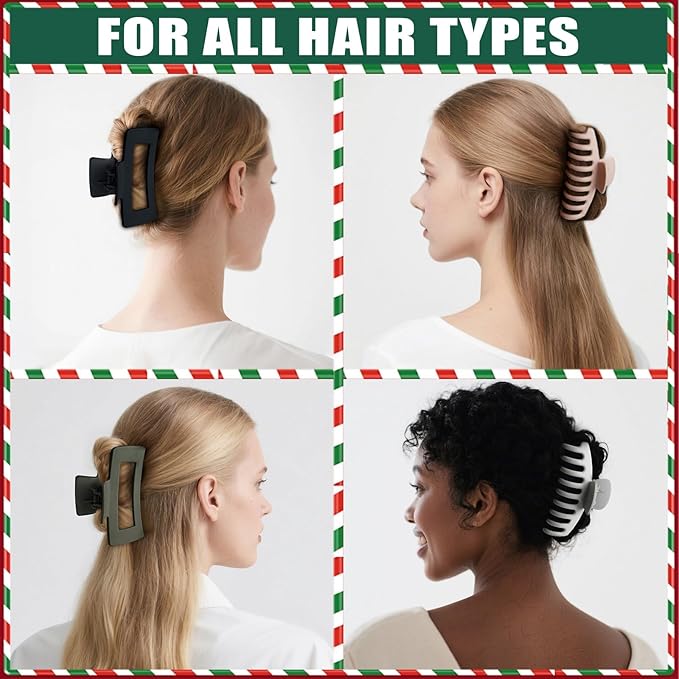 TOCESS Hair Claw Clips for Women, 8 Pack Large 4.33 Inch Jumbo Strong Hold Claw Clip Set for Thick, Thin, Long, Curly Hair, Big Neutral Matte Non-Slip Rectangle Clamps for Girls