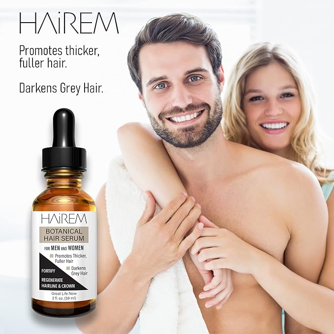 HAiREM™ Botanical Hair Serum, Promotes Hair Growth, Thicker & Fuller Hair, Darkens Grey Hair, For Men & Women - 2oz (2 Bottles)
