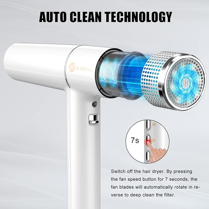 slopehill Hair Dryer with Unique Brushless Motor | Intelligent Fault Diagnosis | Innovative Microfilter | Oxy Active Technology | Led Display (White)