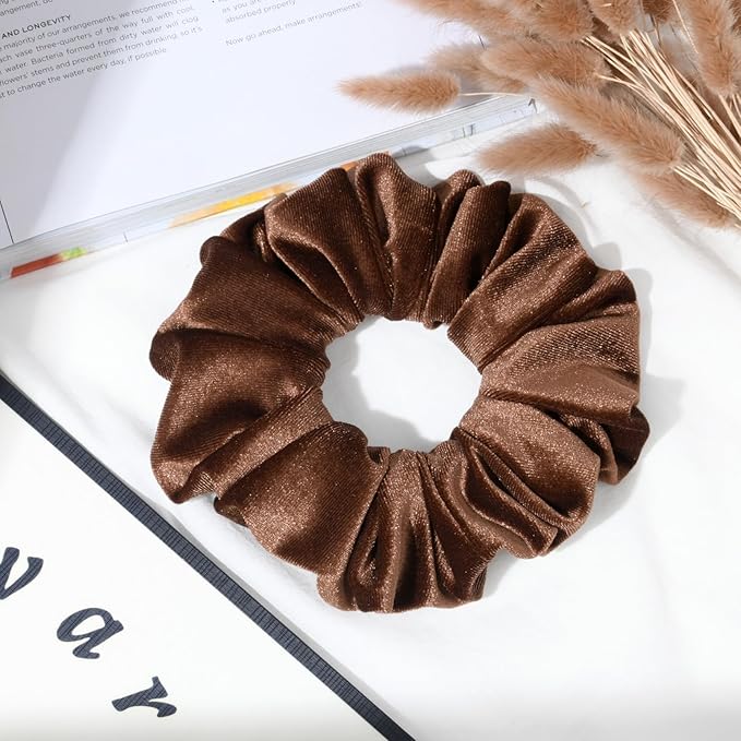 CEELGON Brown Big Velvet Scrunchie 6.5 Inches Jumbo Scrunchies Hair Ties Oversized Ponytail Holder for Thick Curly Hair Extra Large Hair Accessories for Women (Brown)