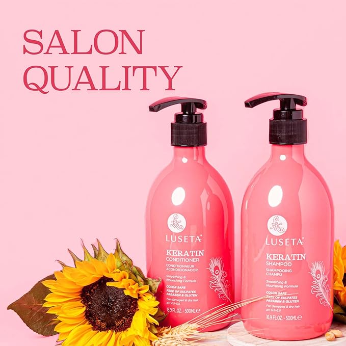 Luseta Keratin Shampoo and Conditioner for Color Treated Damaged & Dry Hair, Keratin Hair Treatment for Smoothing, Nourishing & Strengthening, Color Safe, Free of Sulfates and Gluten 2 X 16.9Oz