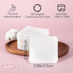 240 Count Large Cotton Pads, Makeup Remover Pads Square Disposable Cotton Soft Rounded Corners Lint-Free with Pressed Seam Design for Facial Cleansing Daily Skin Care