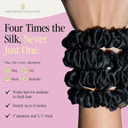 Curlfriend Collective Onyx Midi Curly Hair Silk Scrunchies for Women, Black | 22 Momme Mulberry Silk Hair Ties for Curly, Coily, and Wavy Hair - Black, Pack of 4