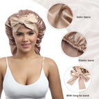 AWAYTR Long Satin Bonnet for Braids - Elastic Silk Hair Bonnets for Sleeping Night Cap Stretchy Tie Band for Women（Champagne）