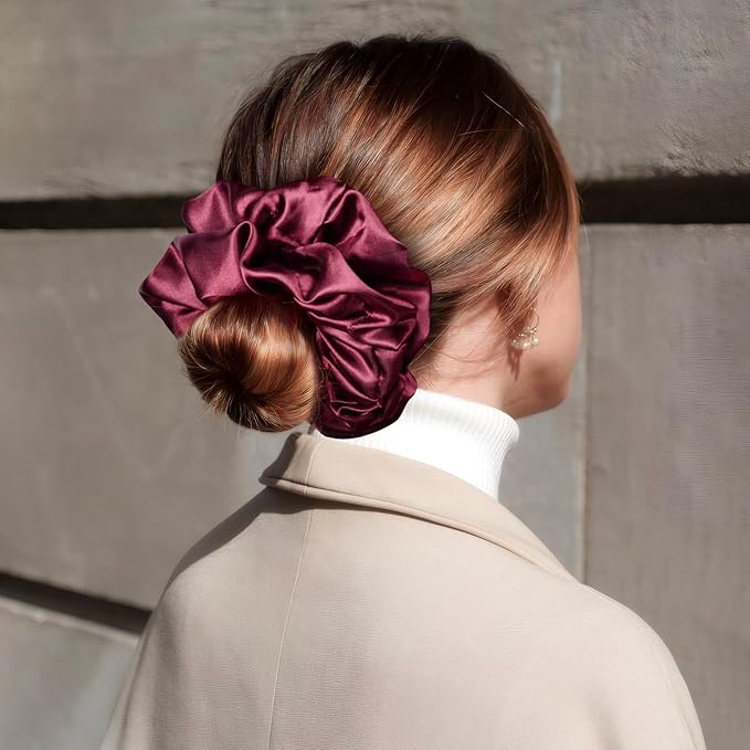 CEELGON Burgundy Big Satin Scrunchie6.5 Inches Jumbo Scrunchies Silky Hair Ties Oversized Ponytail Holderfor Thick Curly Hair Extra Large Hair Accessories for Women (Burgundy)