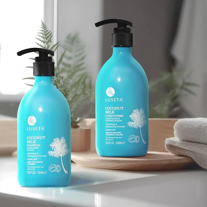 L LUSETA Coconut Milk Shampoo & Conditioner, Nourishing & Moisturizing Hair, Sulfate & Paraben Free, Keratin & Color Safe, 16.9oz Each