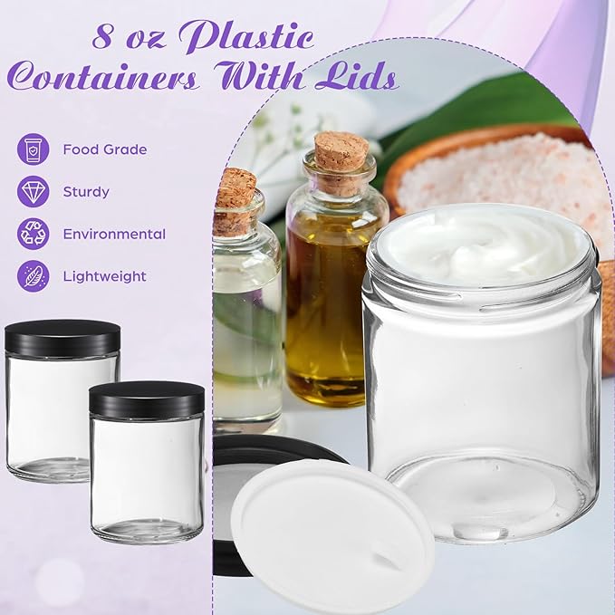 24 Pcs 8 oz Glass Jars with Lids, Clear Candle Jars with Black Lids Round Empty Candles Container Tins for Candle Making Storing Lotions Spice Powder Liquid Sample Makeup (Clear)