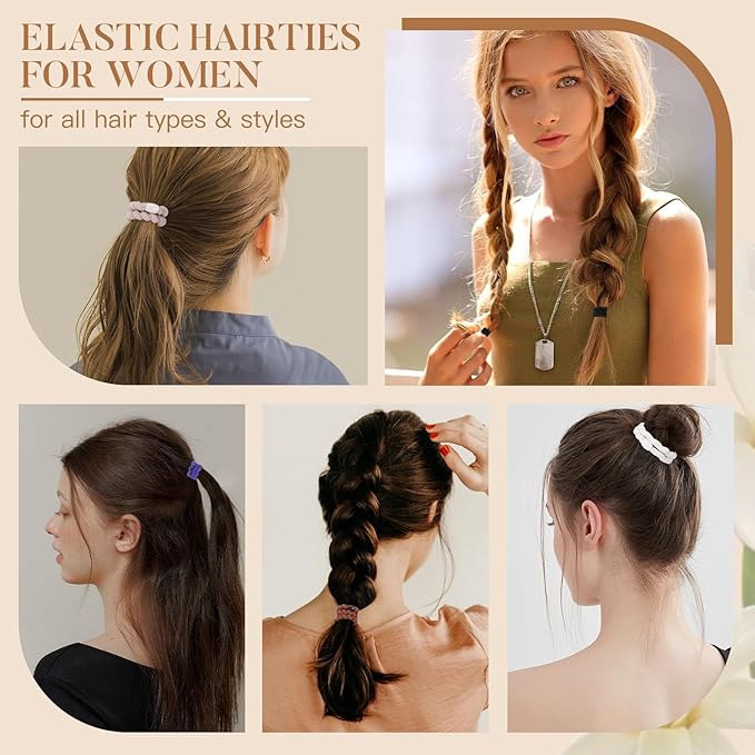 Hair Ties No Damage - 10PCS Ponytail Holders - Elastic Hair Ties for Thick Hair - Braided Hair Bands for Women Girls's Hair (22.Classic Dinner)