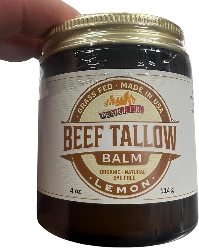 Grass Fed Beef Tallow Balm - 4 oz - Made in USA - Organic Grass Fed and Finished Tallow - Moisturizing Skin Care Lemon