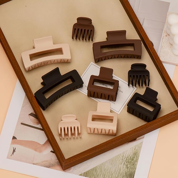 Mehayi 9 PCS Matte Hair Clips Claw for Women Girls, 3 Styles Nonslip Small Hold Strong Hold Cute Jaw Clip Barrettes for Thick Thin Long Short Hair, Fashion Acrylic Hair Clamps Styling Accessories