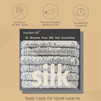 Suncdelv Silk,100% Silk Scrunchies for Hair,22 Momme Hair Ties for Anti-Crease & Breakage,Natural Women Hair Accessories，Fashion Hairbands 6PCS（Silver Grey）