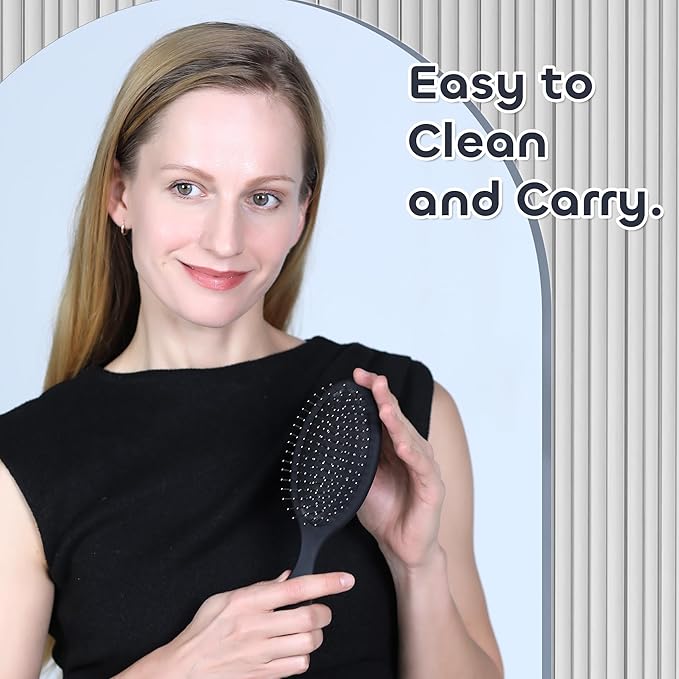 WeiLa Anti-Static Hair Brush Oval, Stainless-Steel Bristles Detangler for Wigs & Hair, ABS Handle (Sea, Regular)