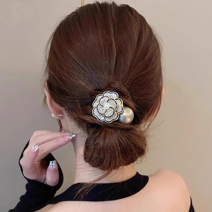 Silk Scrunchies Hair Ties 2Packs – Super Soft Thin Hair Scrunchies, Gentle on Hair, Rose Flower Crystal Decorated Hair Accessories for Women