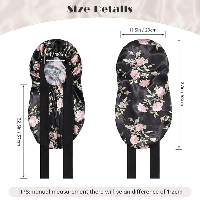 AWAYTR Long Satin Bonnet for Braids - Elastic Silk Hair Bonnets for Sleeping Night Cap Stretchy Tie Band for Women(Wild Rose)