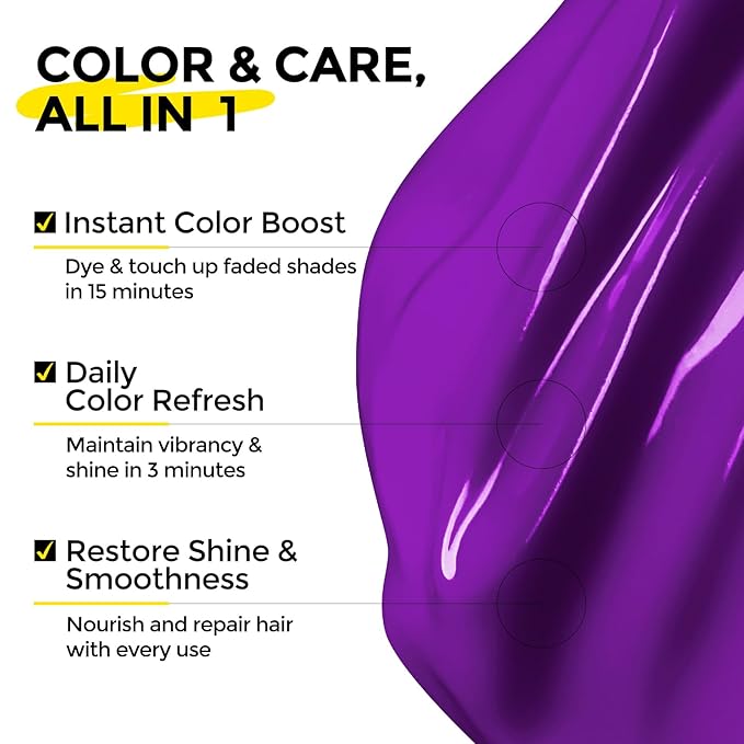 Semi Permanent Hair Color - 6 oz Color Depositing Conditioner with Shea Butter & Almond Oil- Color Conditioner Depositing Hair Mask - Vegan, Paraben, Ammonia & Sulfate Free -Purple