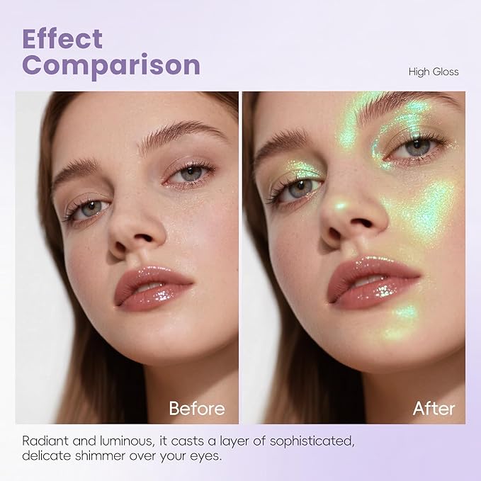 Holographic Light Green Glitter Eyeshadow, Multichrome Shimmer Color Shifting Single Eyeshadow, Chameleon Metallic Iridescent Eye Shadow Palette Bouncy Texture Fairy Highlighter Makeup #5