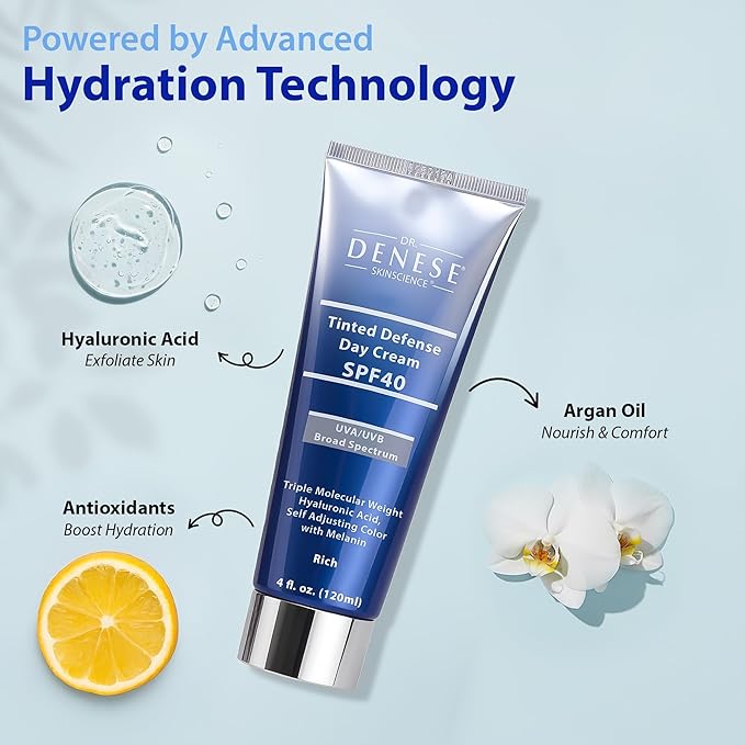 Dr. Denese SPF 40 Defense Day Cream 4 oz – Natural Tinted Moisturizer & Daily Sunscreen for Radiant Hydrated Skin – BB Cream with Antioxidants for Smooth Even Tone – Universal Shade for All Skin Types