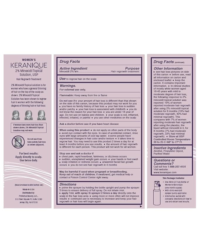 Keranique Hair Regrowth Treatment for Women - 2% Minoxidil for Hair Growth & Thickening - Topical Solution Scalp Treatment for Hair Loss & Thinning w/ Precision Spray Applicator - 2 Fl Oz