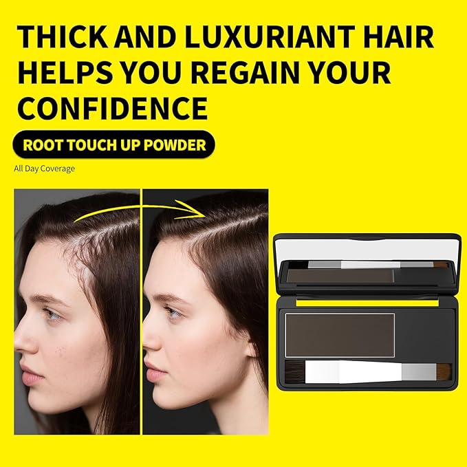 SEVICH Root Touch Up Hair Color Powder with Mirror & Brush – Instant Gray Hair Cover Up, Waterproof Sweatproof Formula, Natural Finish for Hairline & Bald Spot, 48H Long Lasting, Black