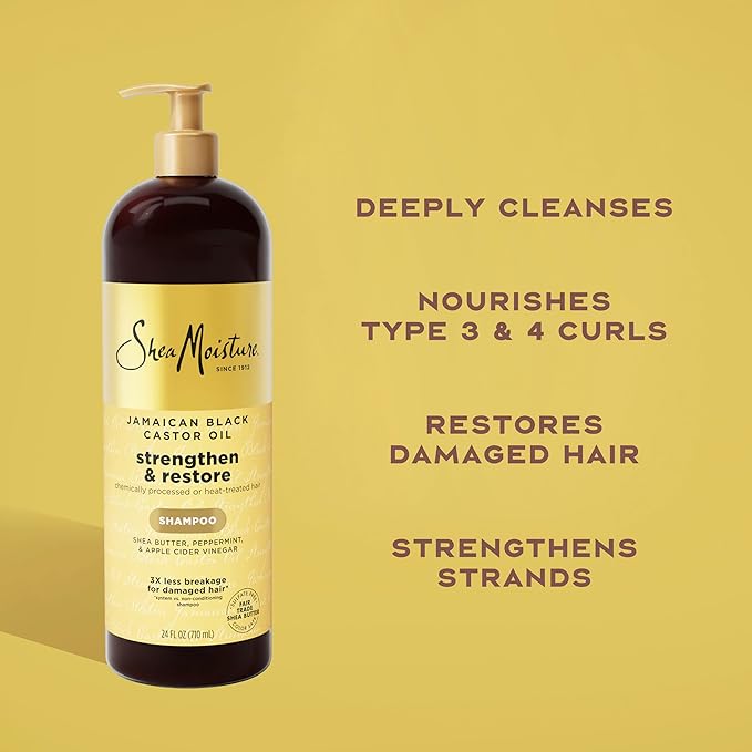 SheaMoisture Strengthen and Restore Shampoo Jamaican Black Castor Oil for Damaged Hair Sulfate-Free 24 oz