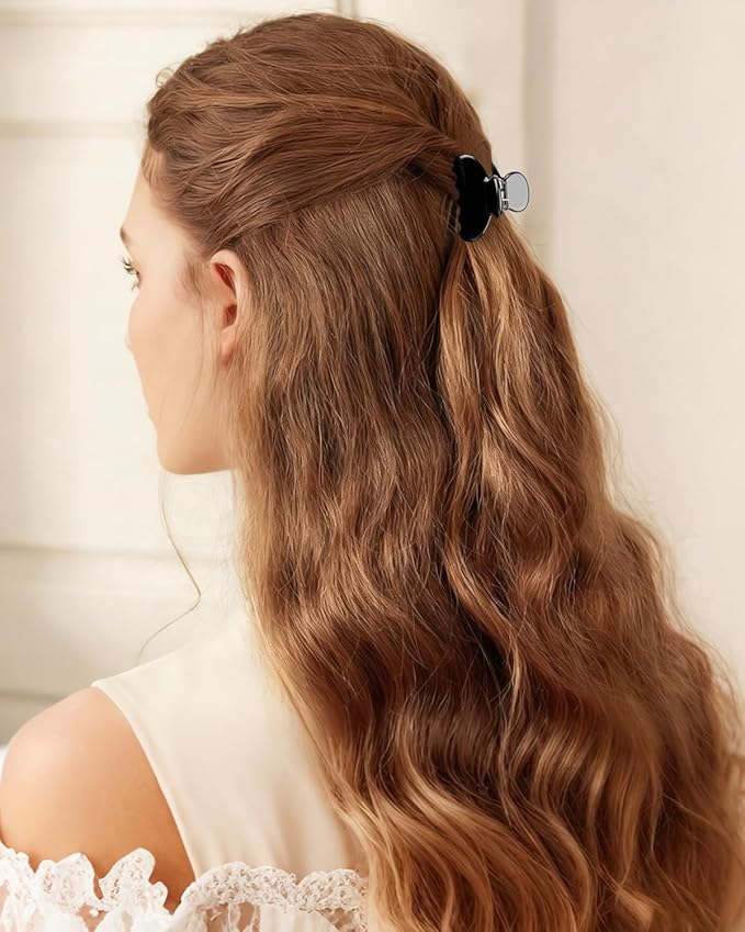 MAORULU 2 Pack Mini Acetate Hair Claw Clips – 1.6 Inch Small Durable Hair Clips for Women & Girls, Strong Hold Tiny Jaw Clips for Bangs & Half Up Hairstyles (Black)