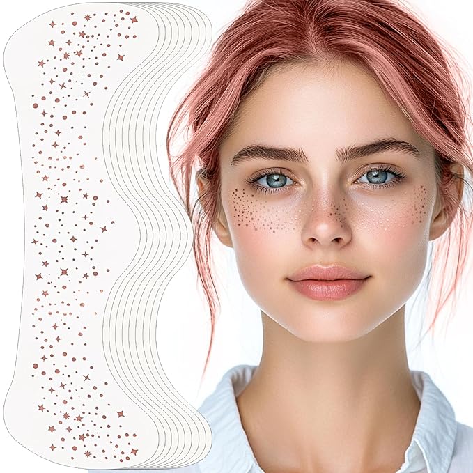 Glitter Freckles Face Tattoo,Glitter Freckle,Sparkle Makeup Patches-Rose Gold-Face Glitter Speckles Patches,10pcs