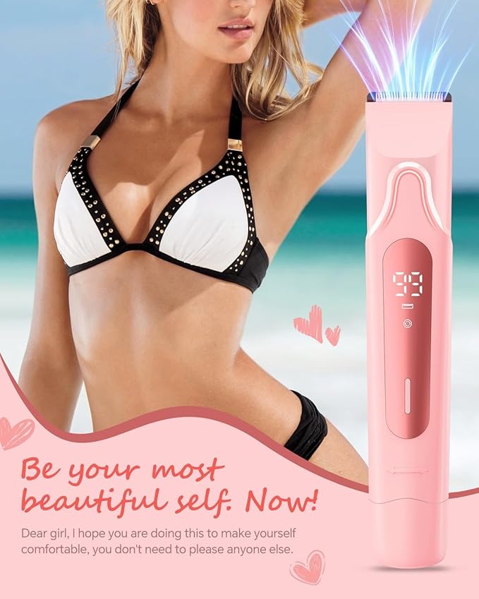 2026 Upgrade Bikini Trimmer for Women, 2 in 1 Electric Shaver with LED Display, IPX7 Waterproof Pubic Hair Trimmer, Rechageable Womens Electric Razor for Armpit Leg Body Facial (Pink)