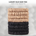 8Pcs Silk Scrunchies Hair Ties for Women & Girls, Mulberry Silk Scrunchies No-Damage Thin Satin Ponytail Holders for Hair Care
