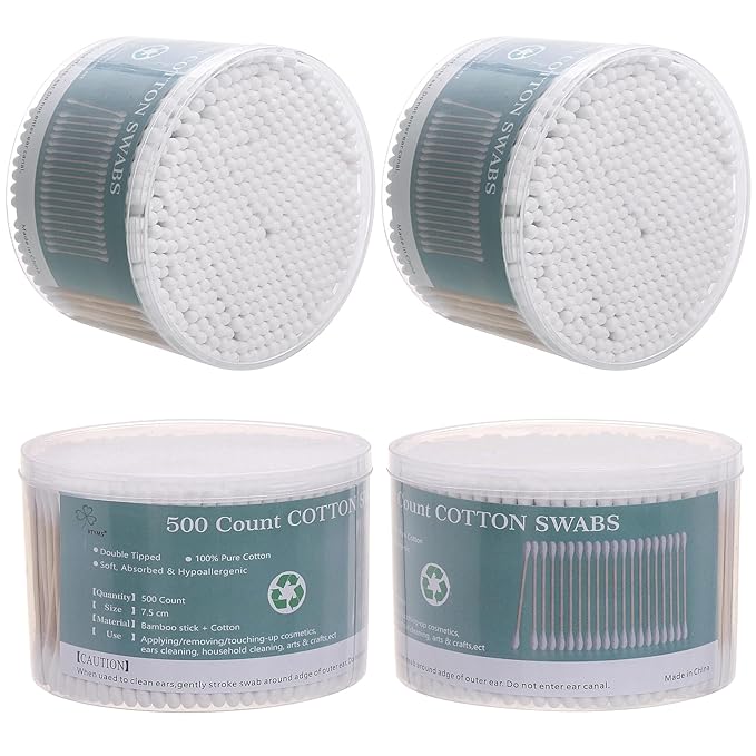 2000 Count Cotton Swabs Double Tipped Ear Cleaning Buds with Bamboo Stick 3 Inch Cotton Tip Applicators for Ears and Makeup