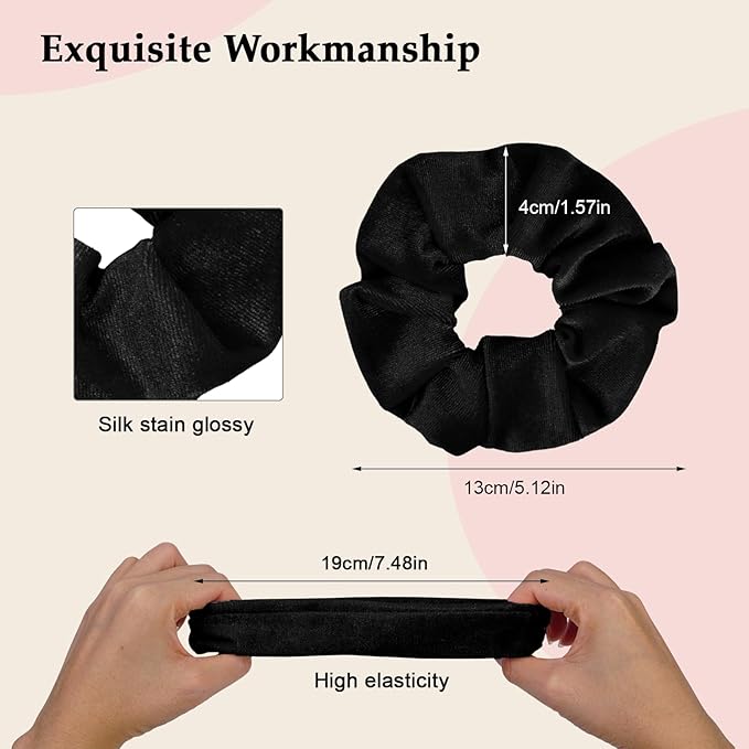 Velvet Scrunchies for Women – 8PCS Black Large Hair Ties – No Crease, Frizz-Free, Soft & Gentle Elastic Hair Bands for Fine, Short, or Everyday Hair, Stylish Hair Accessories Gifts