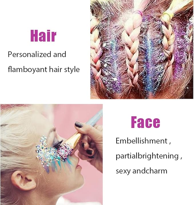 White Face Glitter Gel,Mermaid Body Glitter,Festival Rave Carnival Halloween Hair Sequins Face Glitter Paint Makeup,St Patricks Day Accessories,Sparkling Chunky for Women&Kids,50ML