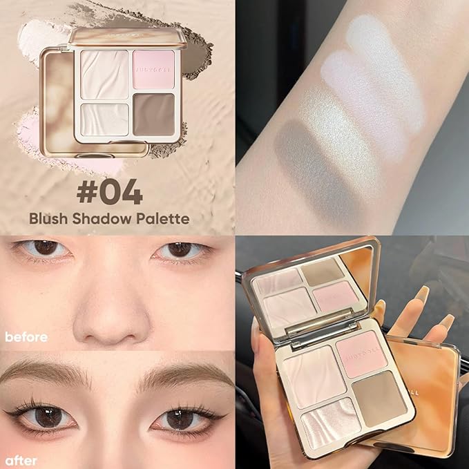 JUDYDOLL Highlight & Contour Palette, All-in-One Matte Highlighter Contour Compact, Blendable Face Makeup for Beginners, for All Skin Tones, Stocking Stuffers (04 Blush Shadow Palette)