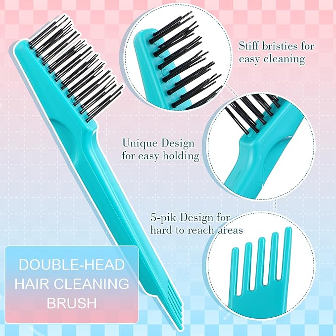 Boao 2 Pieces Hair Brush Cleaning Tool Comb Set Mini Hair Brush Dirt Remover with Metal Wire Rake for Removing Hair Dust Home and Salon Use(Pink and Green)