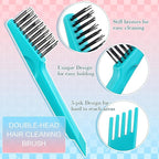 Boao 2 Pieces Hair Brush Cleaning Tool Comb Set Mini Hair Brush Dirt Remover with Metal Wire Rake for Removing Hair Dust Home and Salon Use(Pink and Green)